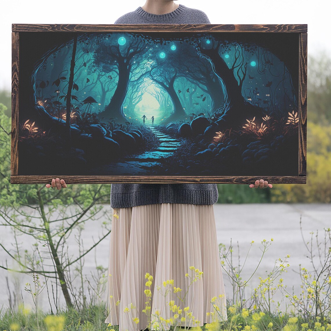 Beautiful Fantasy Art Framed Print Moonlit Forest Floor Fantasy Concept Art - Image 2