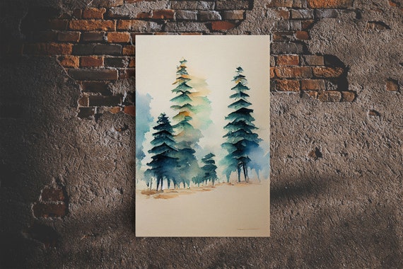 Mysterious Pine Tree Forest Watercolor Art Print