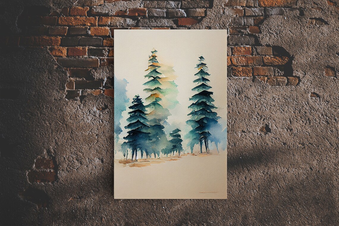 Mysterious Pine Tree Forest Watercolor Art Print