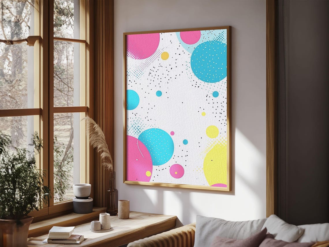 Retro 90s Memphis Style Colorful Circles Confetti Abstract Art Poster