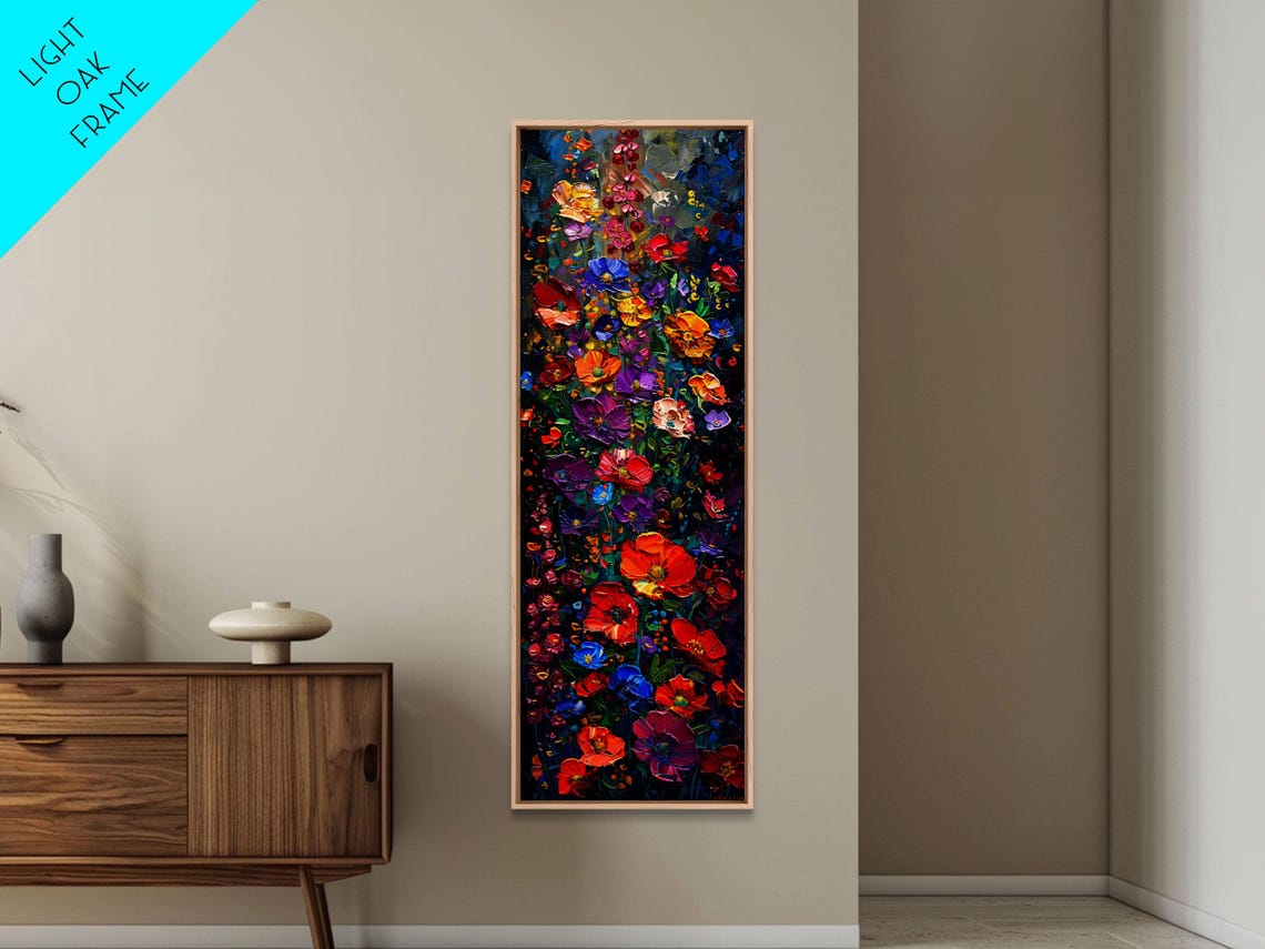 Colorful Impasto Floral Bouquet Bold Blooms Dark Canvas Art Poster