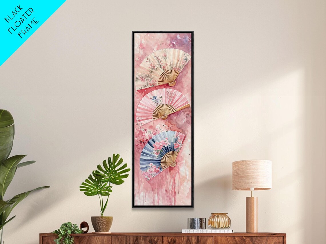 Chinoiserie Floral Folding Fans Pink Watercolor Asian Art Poster - Image 3