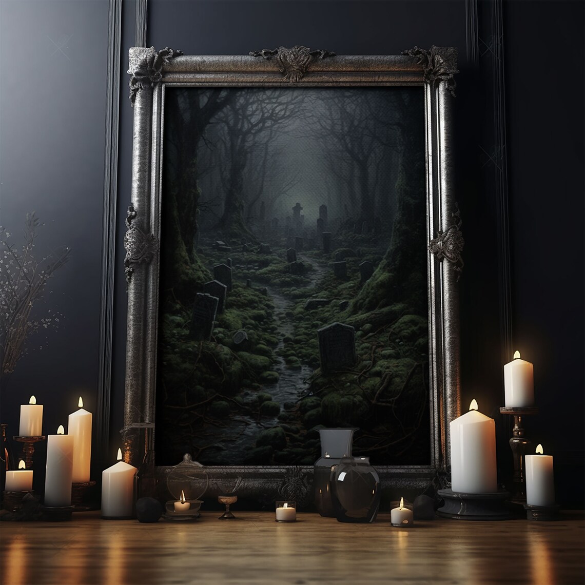 Haunted Cemetery Halloween Graveyard Art Print - Image 3
