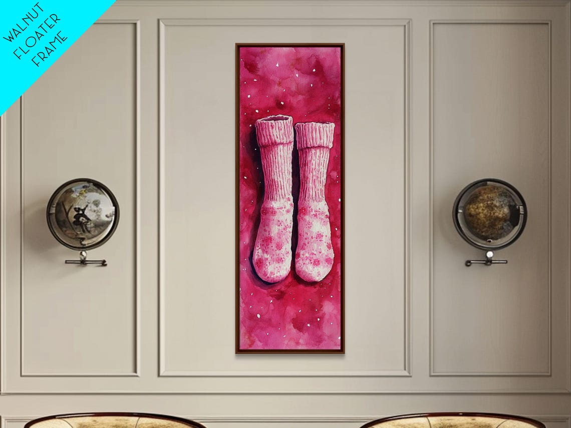Cozy Pink Knitted Socks Deep Rose Watercolor Whimsical Wall Poster - Image 2