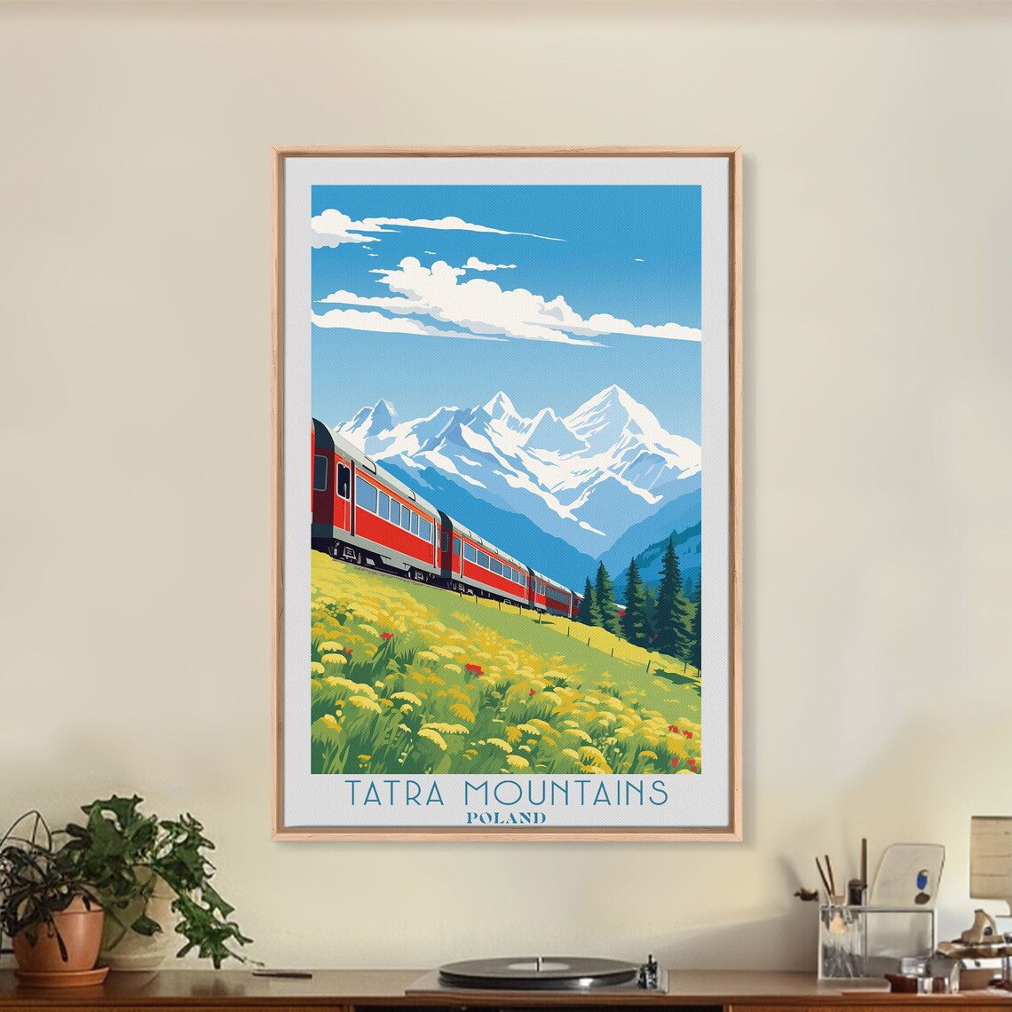 Tatra Mountains Poland Red Train Flower Meadow Snow Peaks Travel Poster - Image 4
