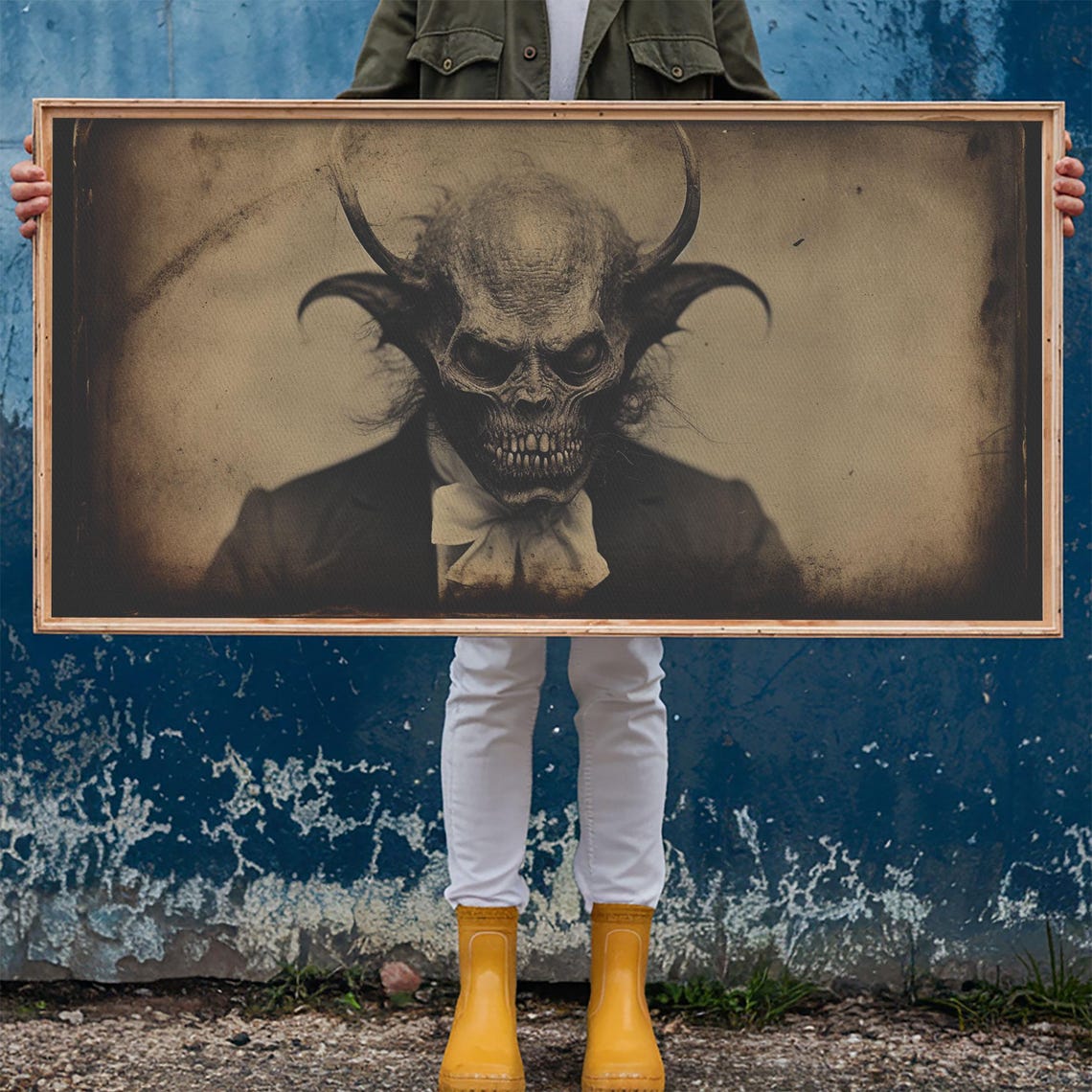 Horned Demon In Suit And Bow Tie Vintage Photo Horror Wall Art - Image 6