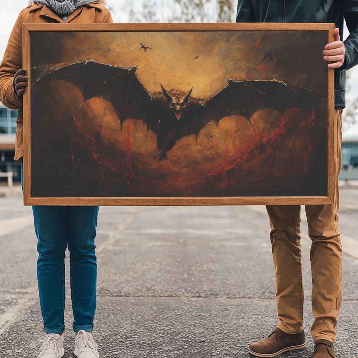 Giant Vampire Bat With Wings Spread Against Fiery Night Sky Poster - Image 3
