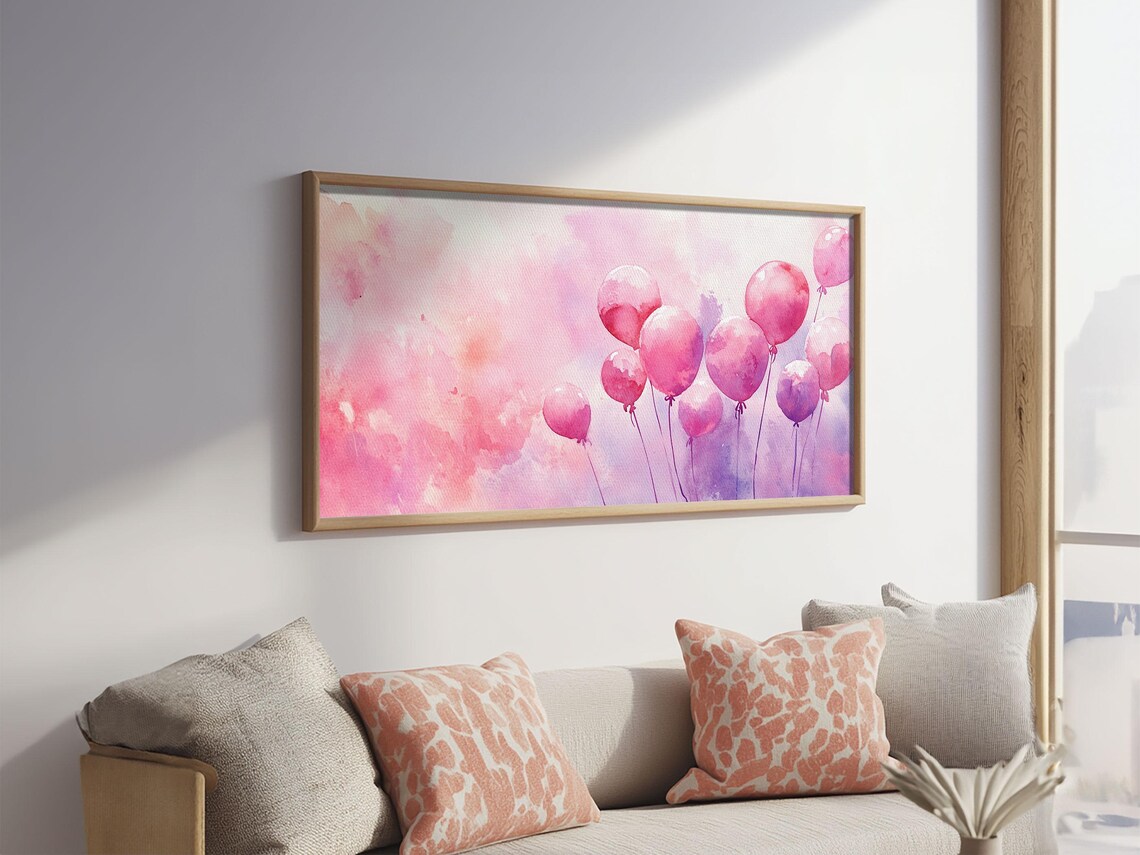 Pink Balloons Floating Watercolor Dreamy Whimsical Party Wall Poster - Image 3
