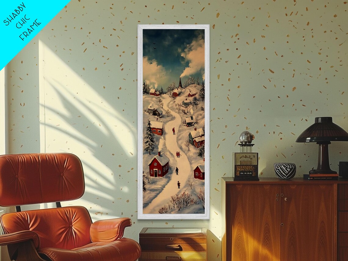 Snowy Hill Village With Red Houses And Church Daytime Winter Poster - Image 4