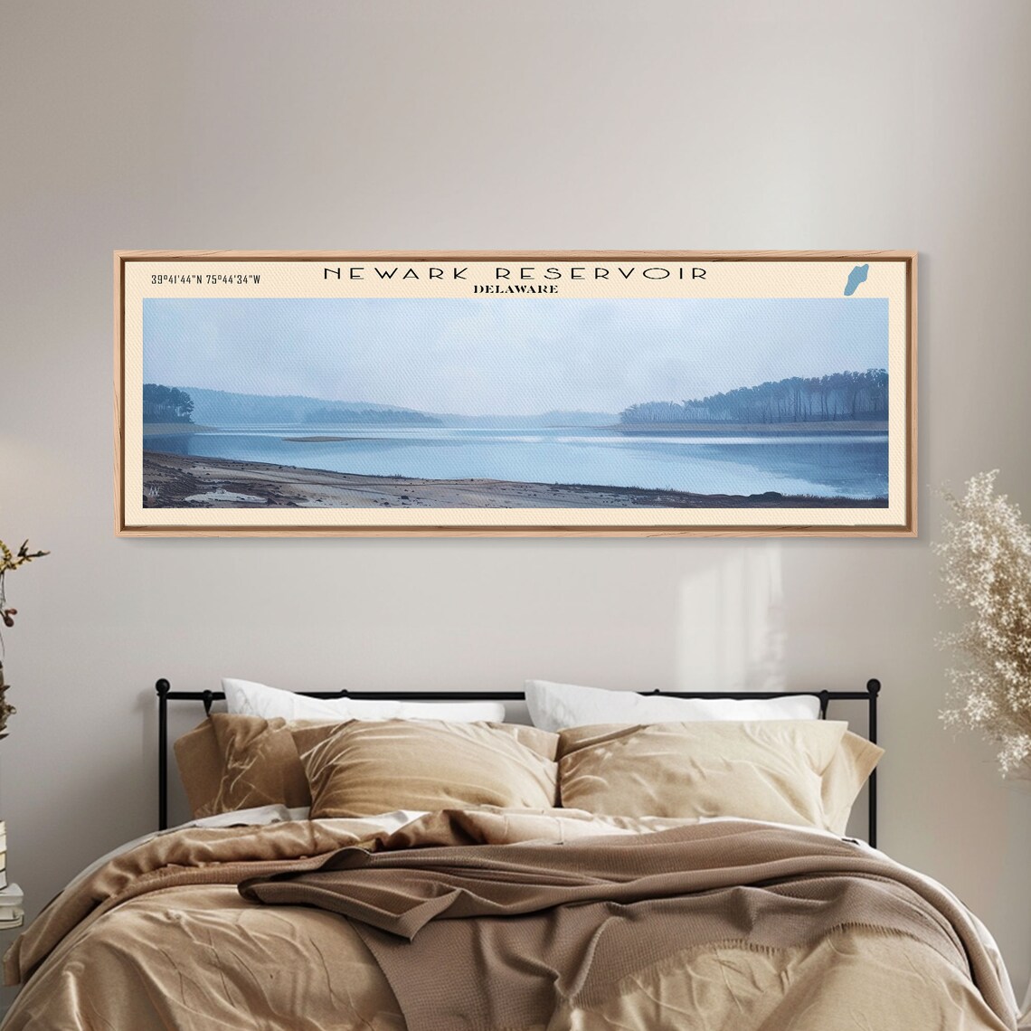 Newark Reservoir Delaware Hazy Blue Gray Minimal Lake Panorama Poster - Image 3