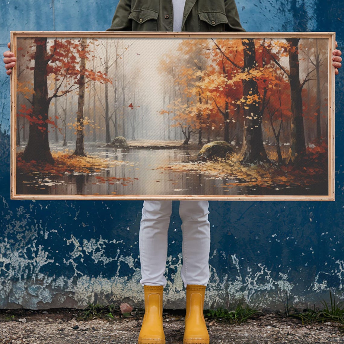 Autumn Forest Red Orange Trees Beside Still Pond Impressionist Poster - Image 6