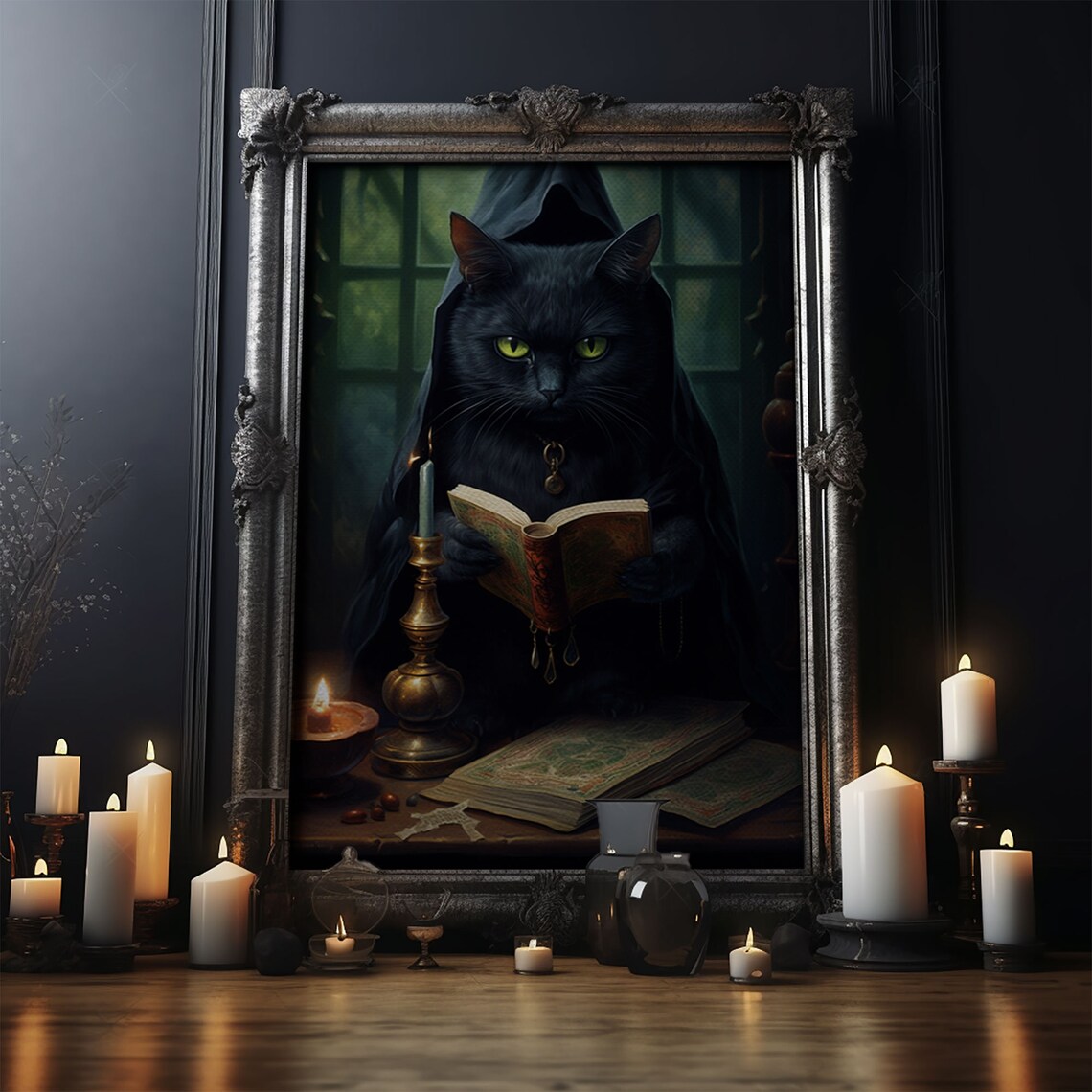 Black Cat Witch's Familiar, Vintage Halloween Art Print - Image 4