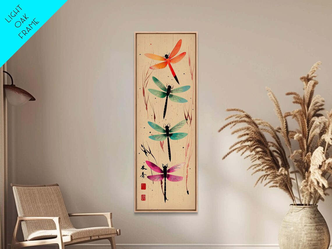 Dragonflies In Flight Japanese Style Colorful Insects Cream Backdrop Art Poster - Image 4