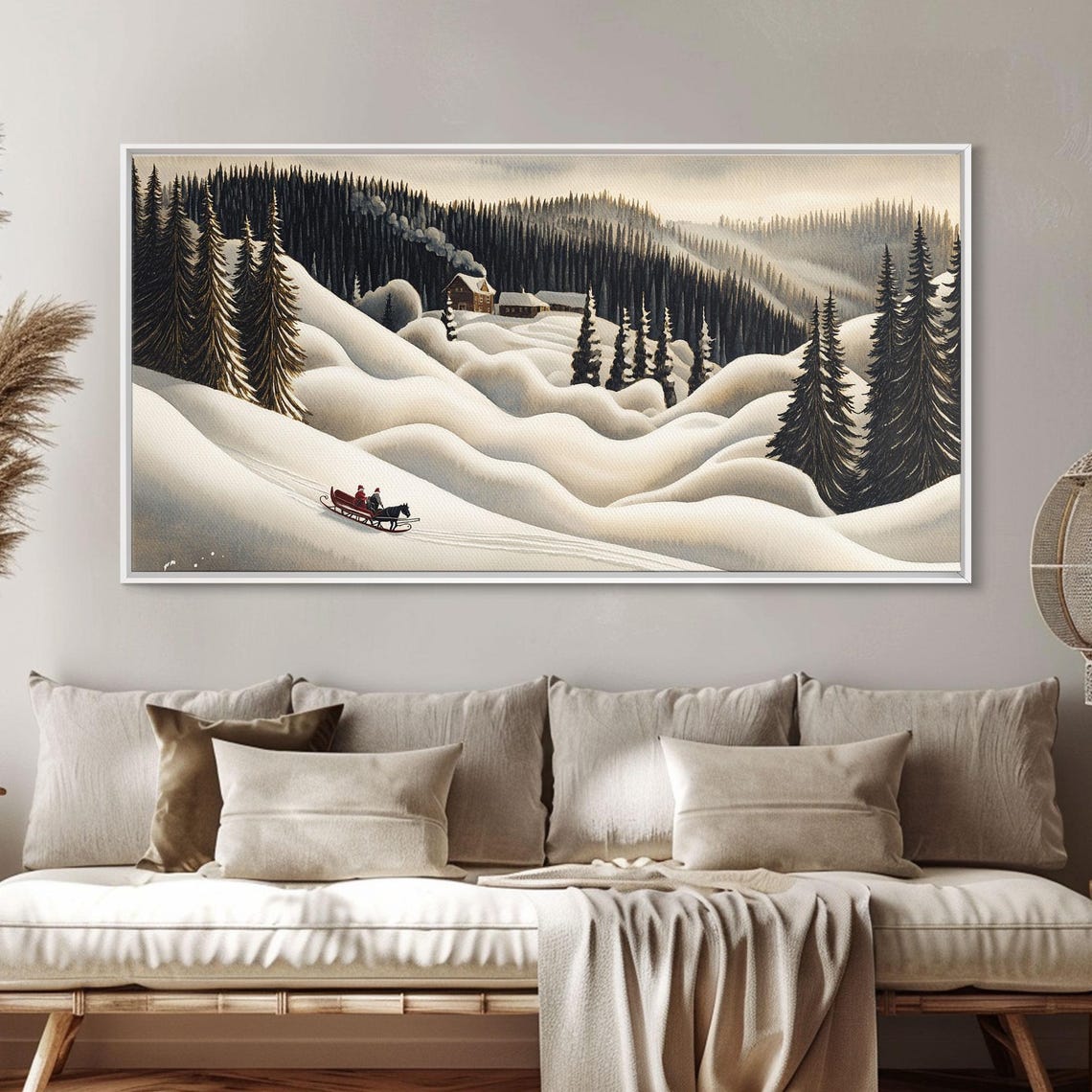Horse Drawn Sleigh Ride Through Snowy Mountain Valley Art Print - Image 6