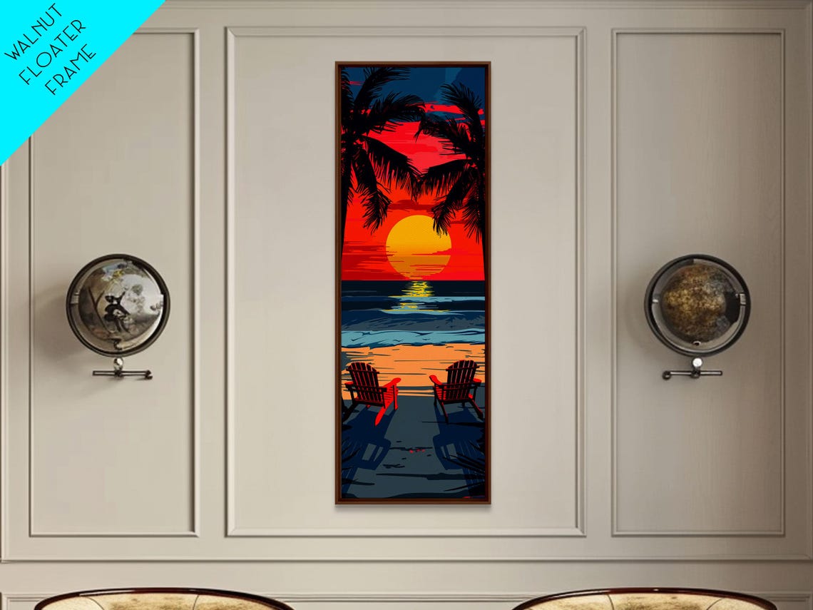 Retro Beach Sunset Chairs Palms Ocean View Midcentury Travel Poster - Image 6