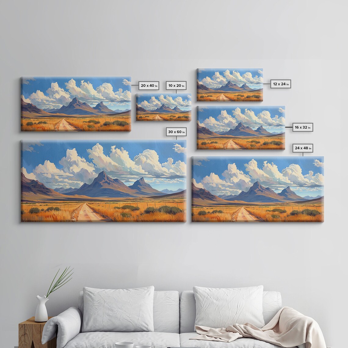 Golden Desert Road Mountain Sunset Watercolor Landscape Poster - Image 2