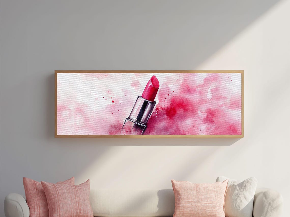 Pink Lipstick Watercolor Modern Makeup Beauty Feminine Wall Art Print - Image 4
