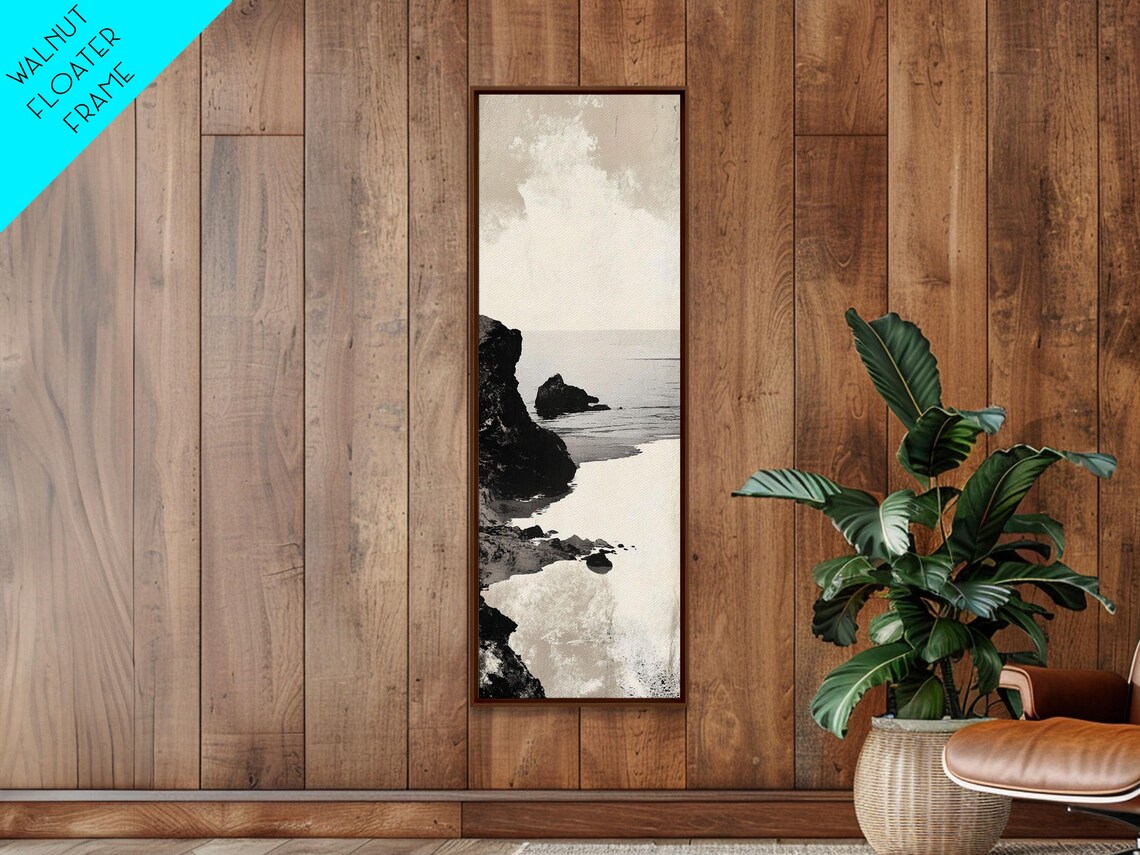 Black White Coastal Rocks Abstract Seascape Minimalist Nautical Vertical Poster - Image 2