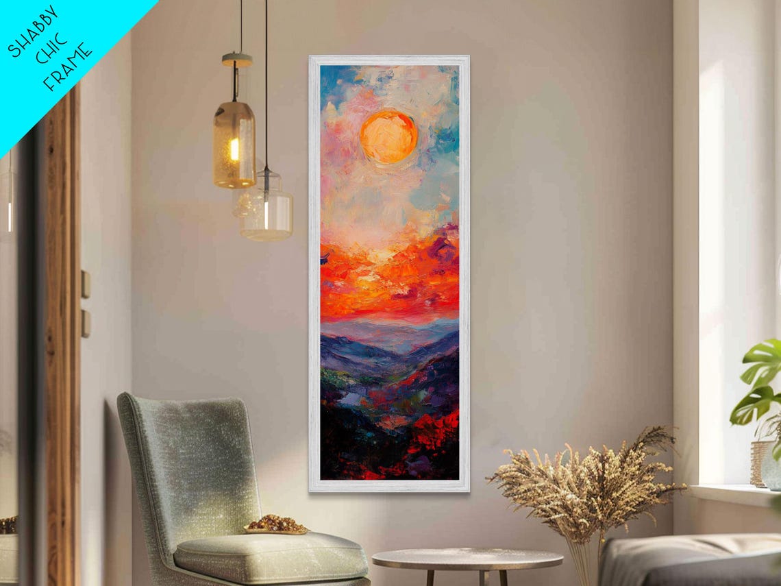 Abstract Sunset Over Mountains Colorful Impasto Landscape Poster - Image 2