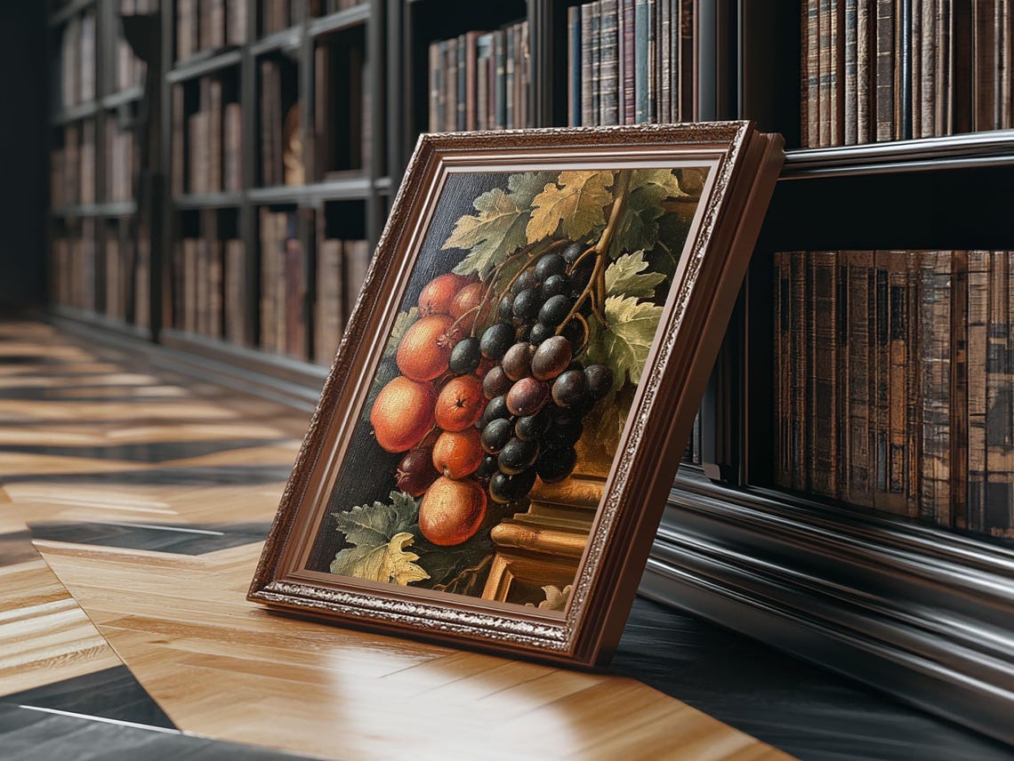 Vintage Grapes And Oranges Vine Still Life Antique Art Print - Image 2
