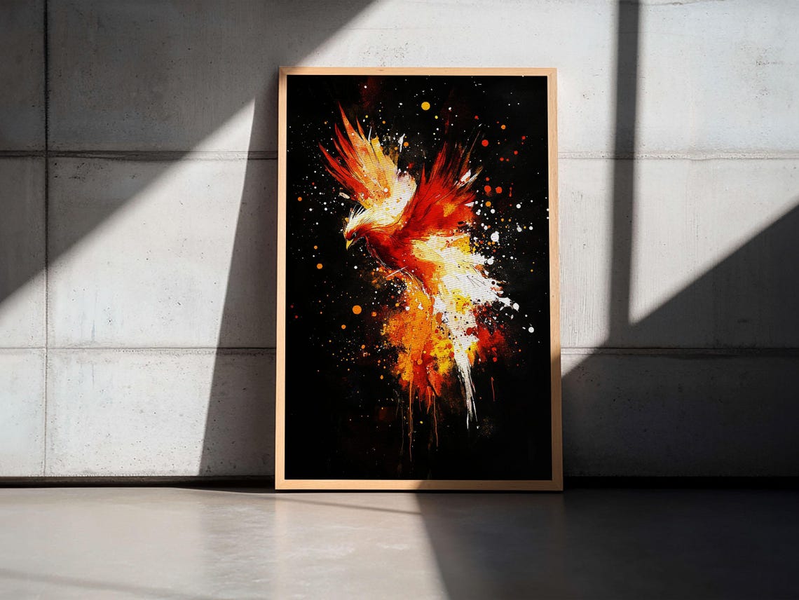 Phoenix Rising In Flames Splash Art Bold Firebird Graffiti Punk Poster