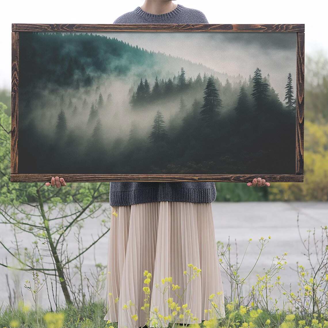 Misty Foggy Pine Forest Mountain Landscape Zen Calm Nature Travel Poster - Image 2