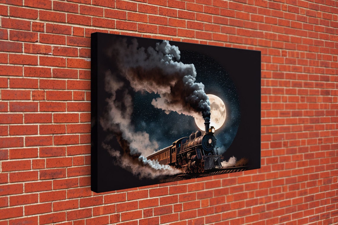 Steampunk Wild West Decor Steam Train At Midnight Framed Print - Image 3
