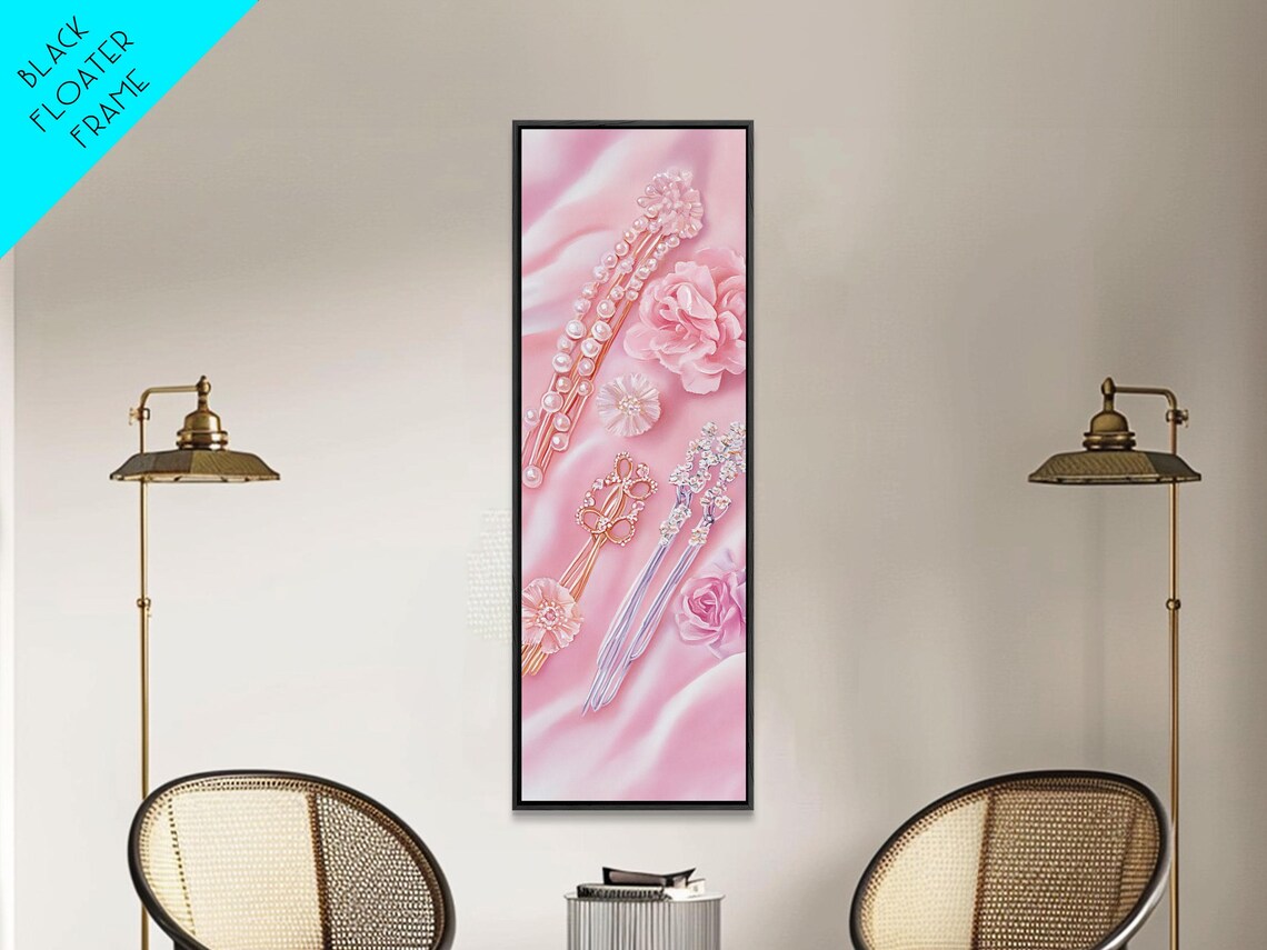 Pink Pearl Hairpins Flowers Silk Watercolor Feminine Art Poster - Image 4