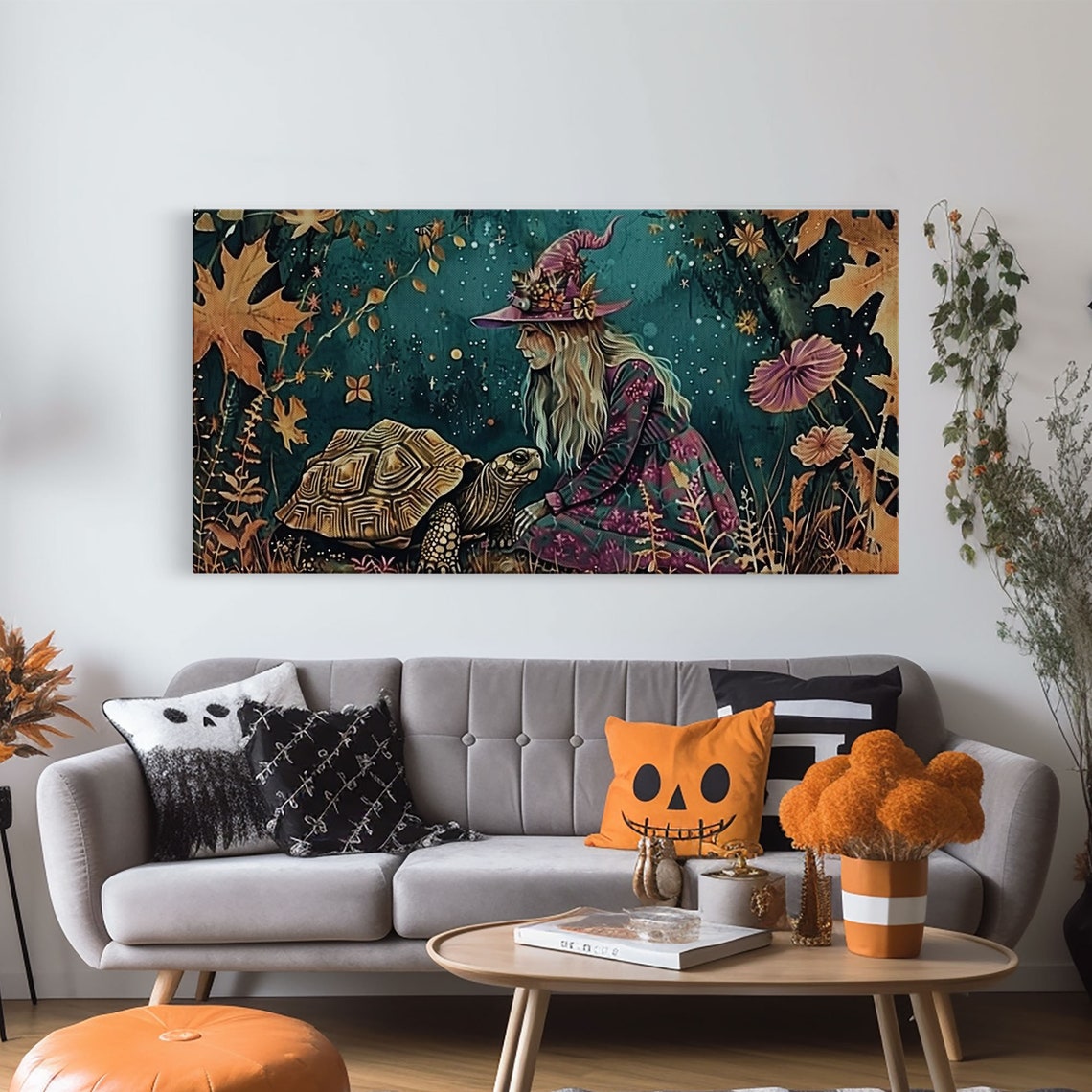Victorian Witch With Tortoise Familiar In Autumn Forest Art Print - Image 6