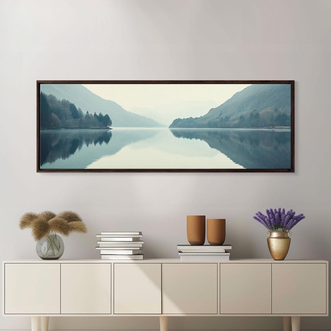 Overcast Misty Mountain Lake Mirror Reflection Calm Landscape Poster - Image 4