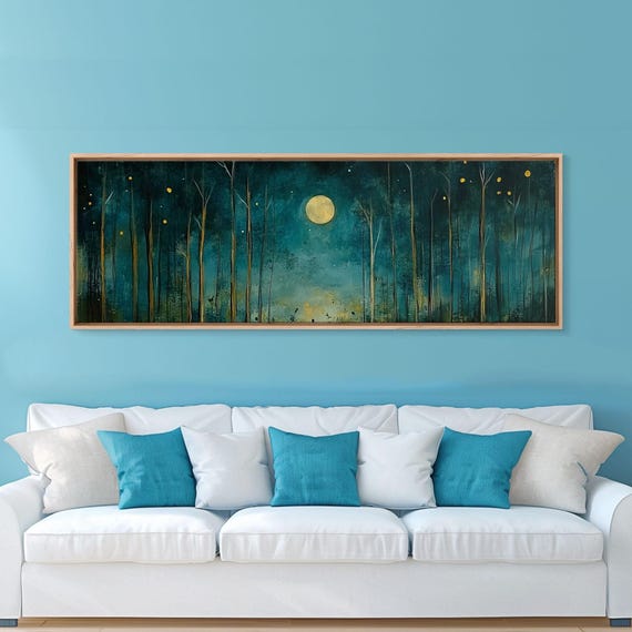 Moon Over the Forest, Vintage Dark Landscape Art Print