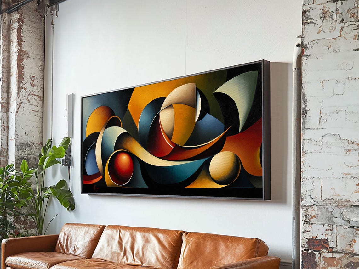 Dynamic Ocean Wave Coastal Abstract Navy Teal Nautical Wall Art Print