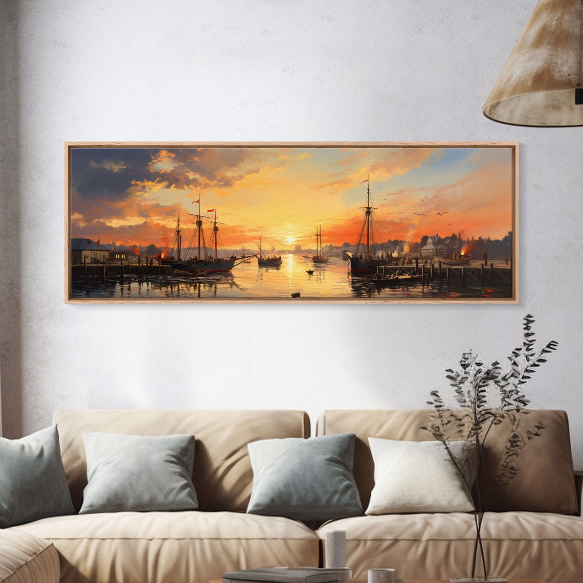 Sunrise Harbor Old Sailing Ships Golden Sky Nautical Waterfront Poster - Image 4
