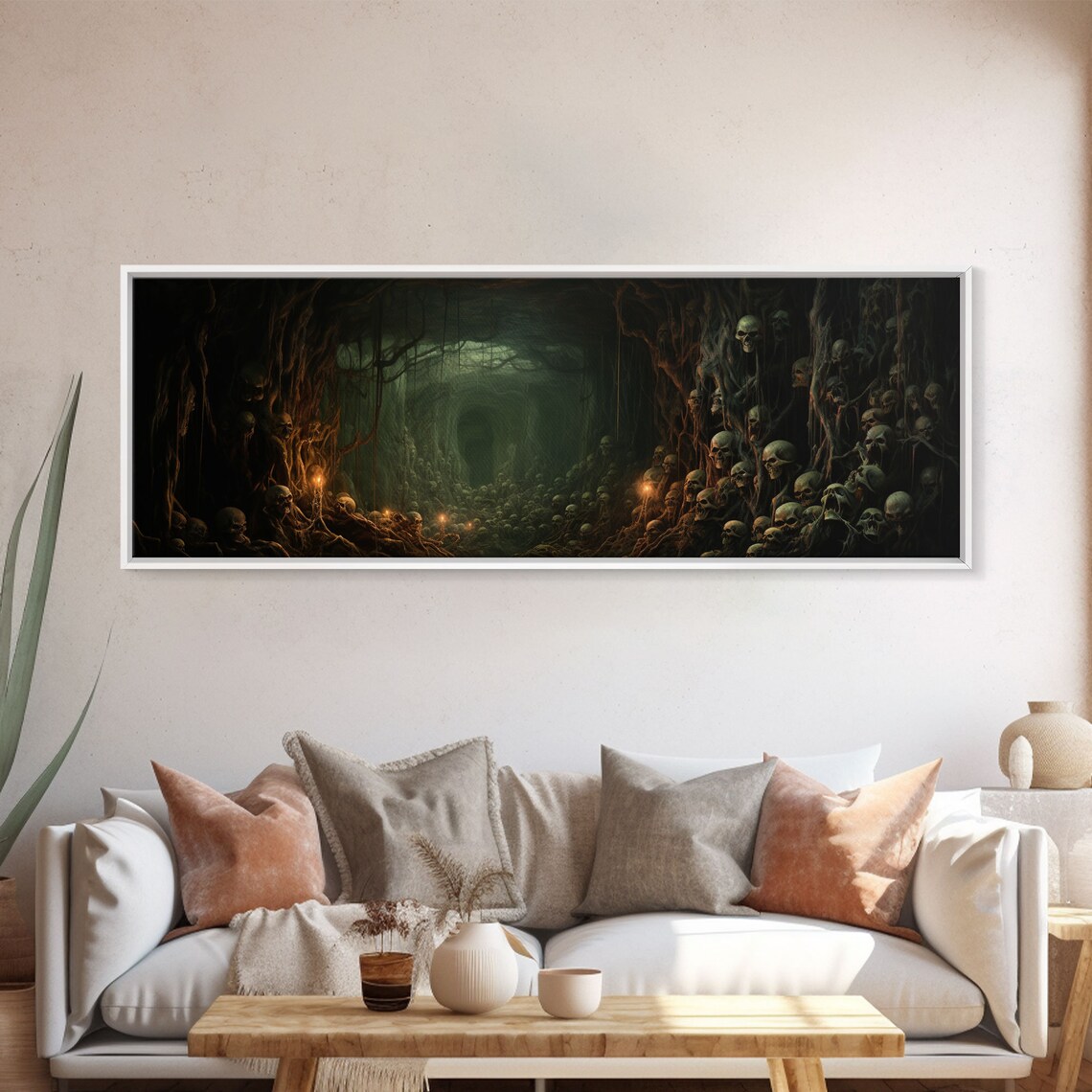 Skull Crypt Cave Dark Gothic Skulls Candlelit Spooky Halloween Wall Art - Image 5