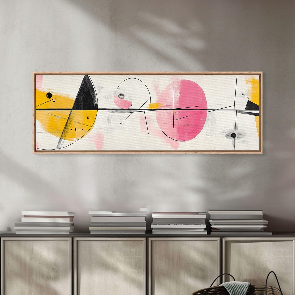 Pink Yellow Sun Abstract Line Art Modern Minimalist Wall Art Poster
