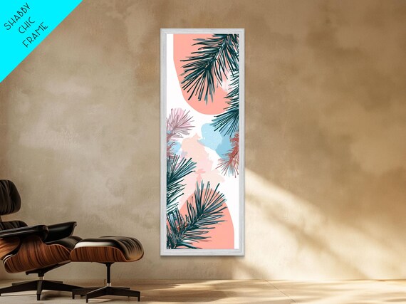Elegant Pine Branches On Soft Pastel Background Skinny Art Japanese Wall Decor Framed Print Ukiyo E Style