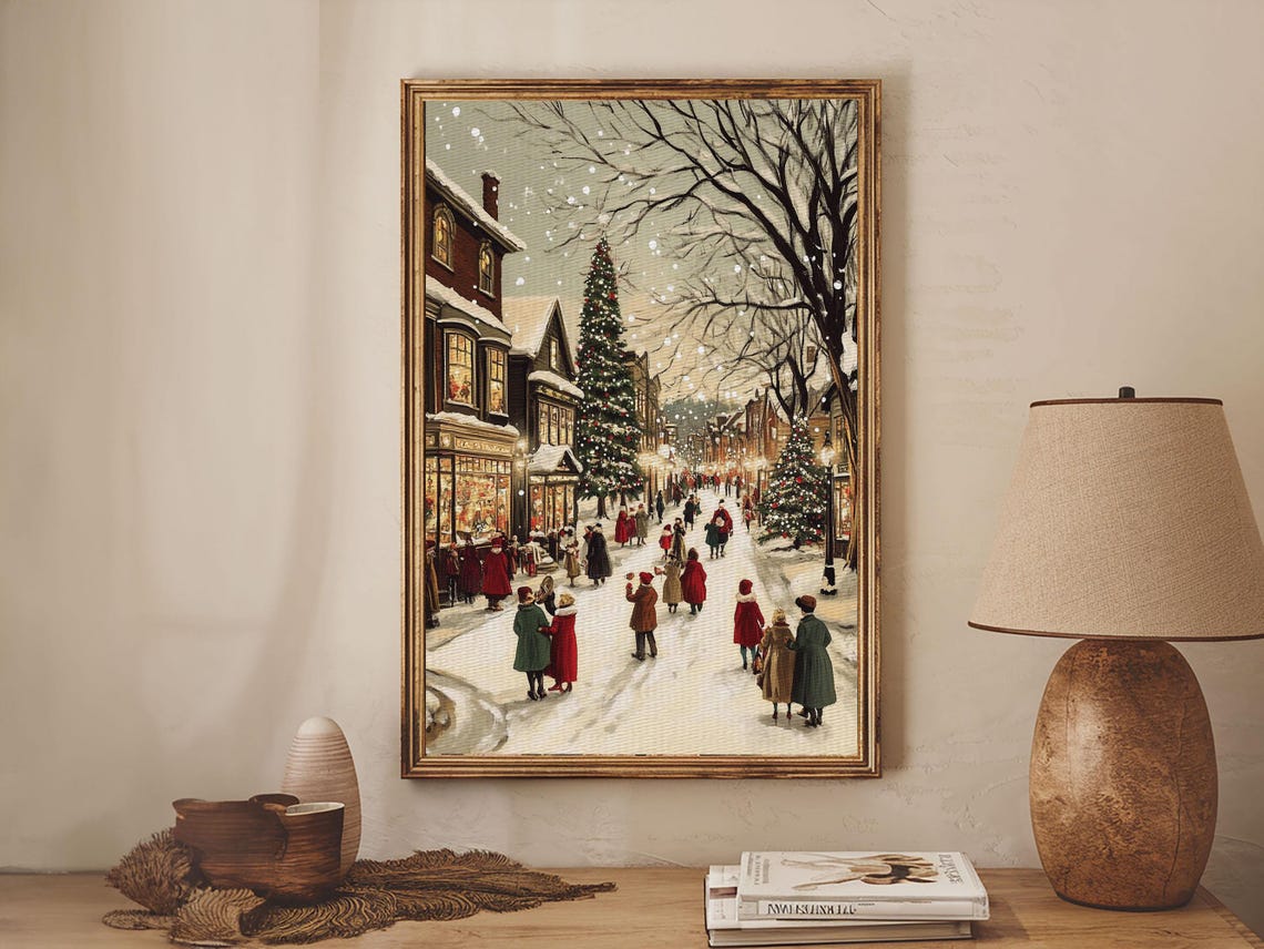 Christmas Village Painting Print Vintage Christmas Art Print Christmas Home Decor Framed Christmas Art Christmas Village Art - Image 5