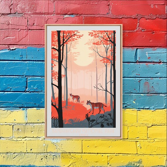 Bandhavgarh National Park India Tigers Misty Forest Sunrise Travel Poster