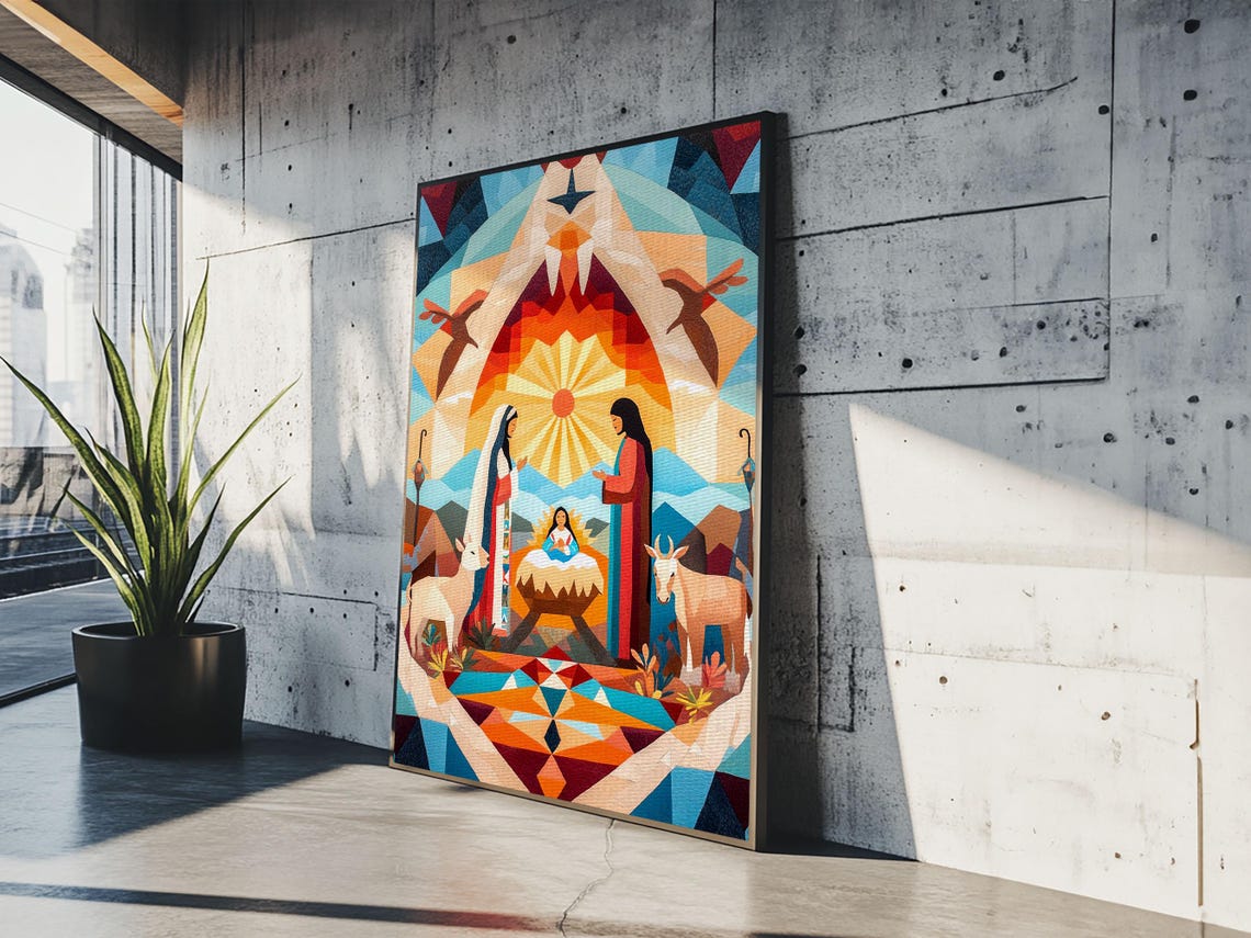 Art Deco Geometric Nativity Scene Colorful Christmas Art Print - Image 5