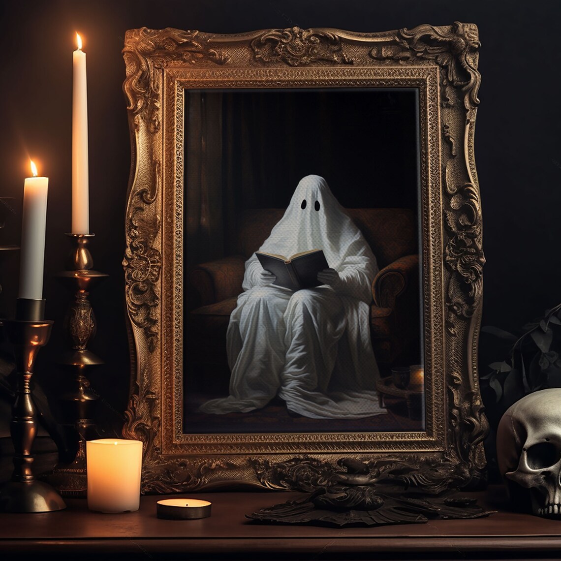 Victorian Ghost Reading A Book, Dark Academia Art Print - Image 5