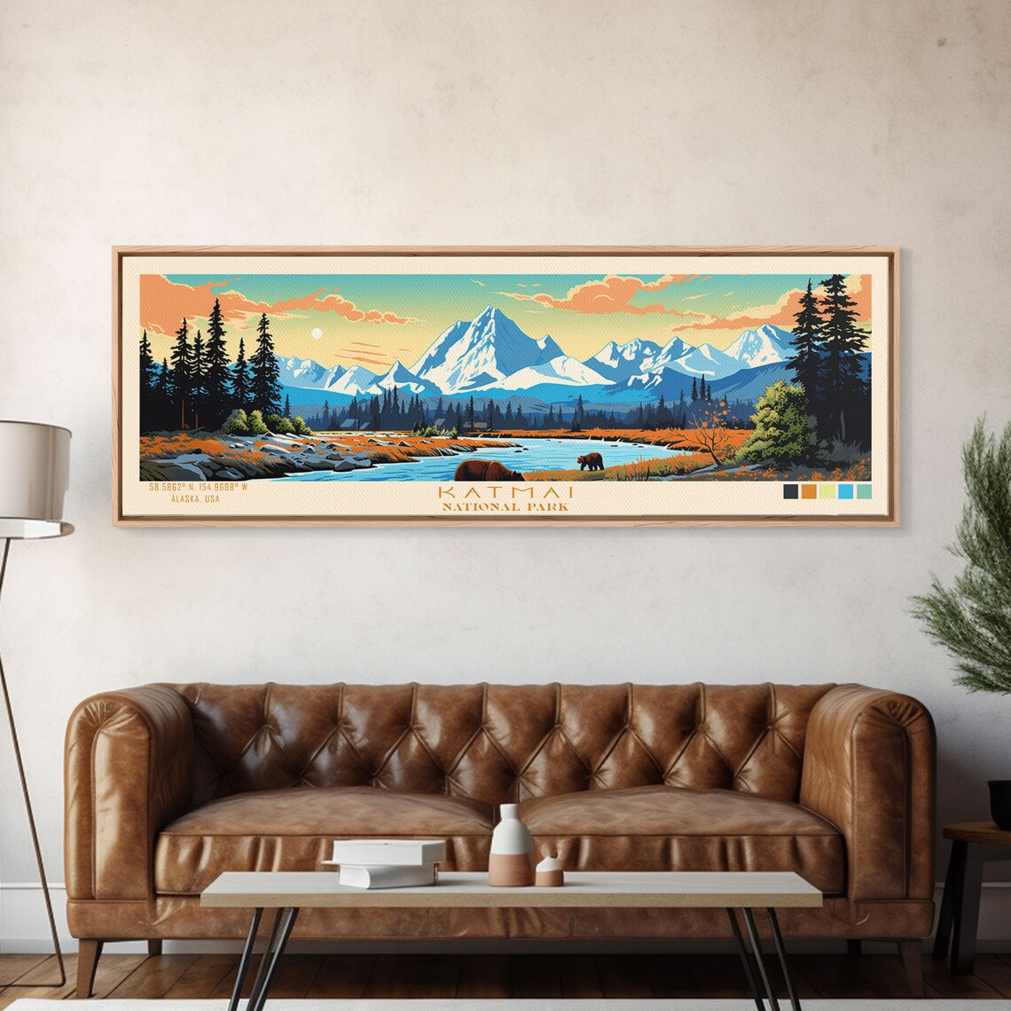 Katmai National Park Brown Bears River Sunset Mountain Travel Poster - Image 6