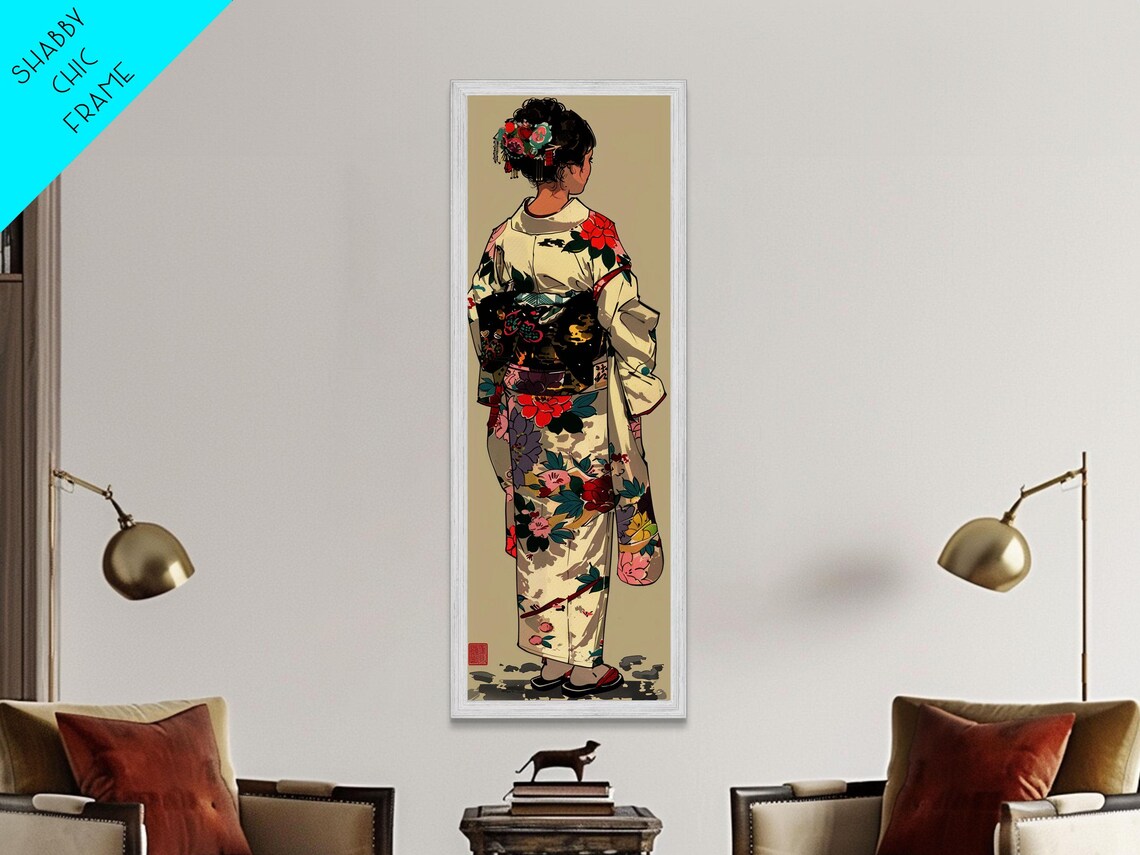 Traditional Japanese Kimono Floral Elegant Woman Ukiyo-E Art Print - Image 3