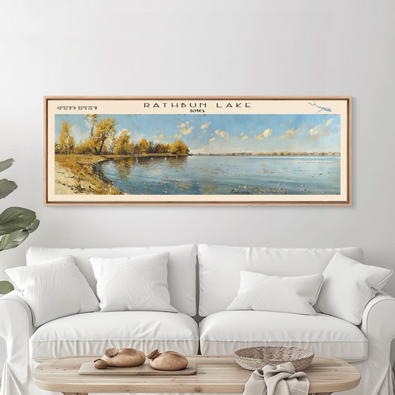 Rathbun Lake Iowa Framed Print Lake House Decor Panoramic Wall Art Travel Poster Beautiful Landscape Painting Living Room Decor