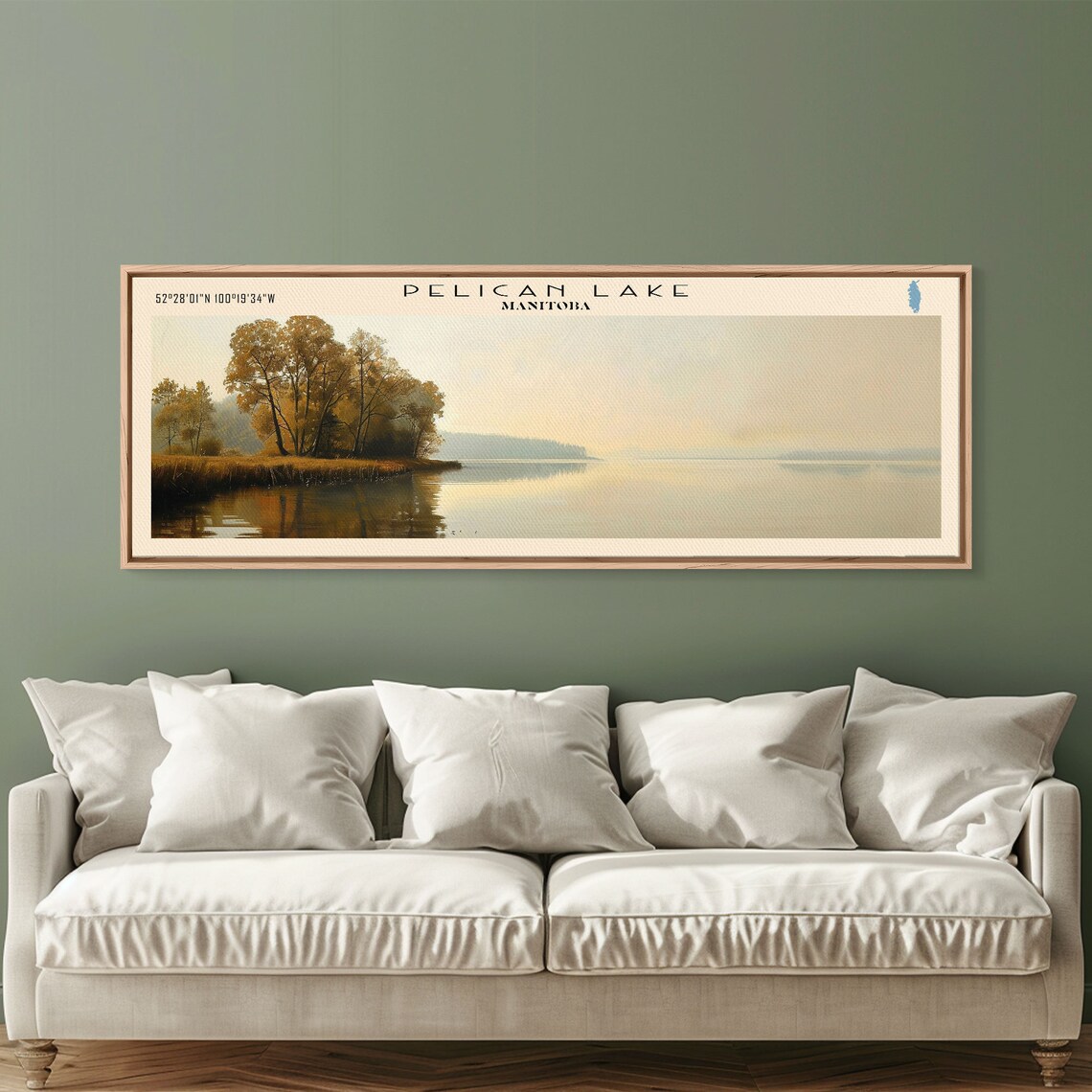 Pelican Lake Manitoba Misty Dawn Golden Trees Calm Water Travel Poster - Image 3