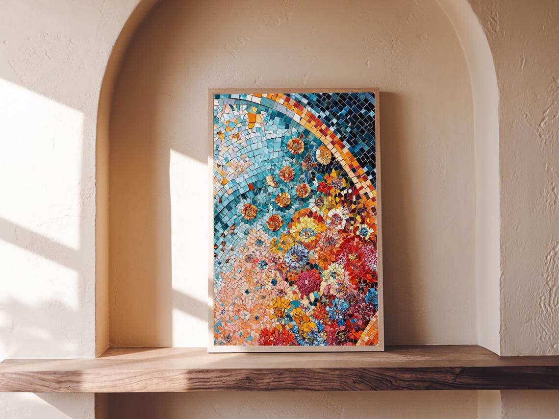 Colorful Floral Mosaic Tile Art Print Moroccan Botanical Wall Poster - Image 6