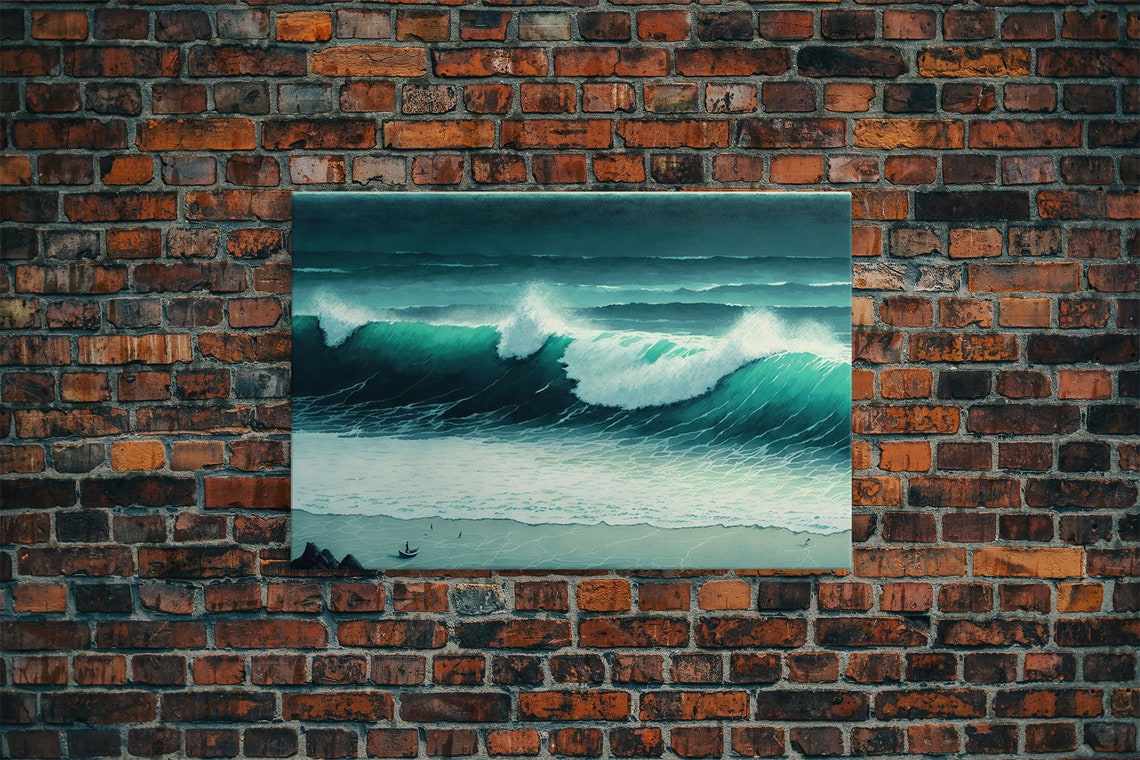 Moody Emerald Ocean Waves Dark Teal Dramatic Seascape Art Poster