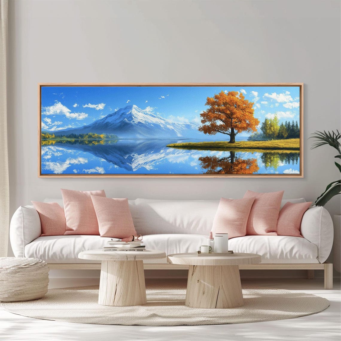 Snow Mountain Lake Mirror Reflection Autumn Tree Landscape Poster - Image 3