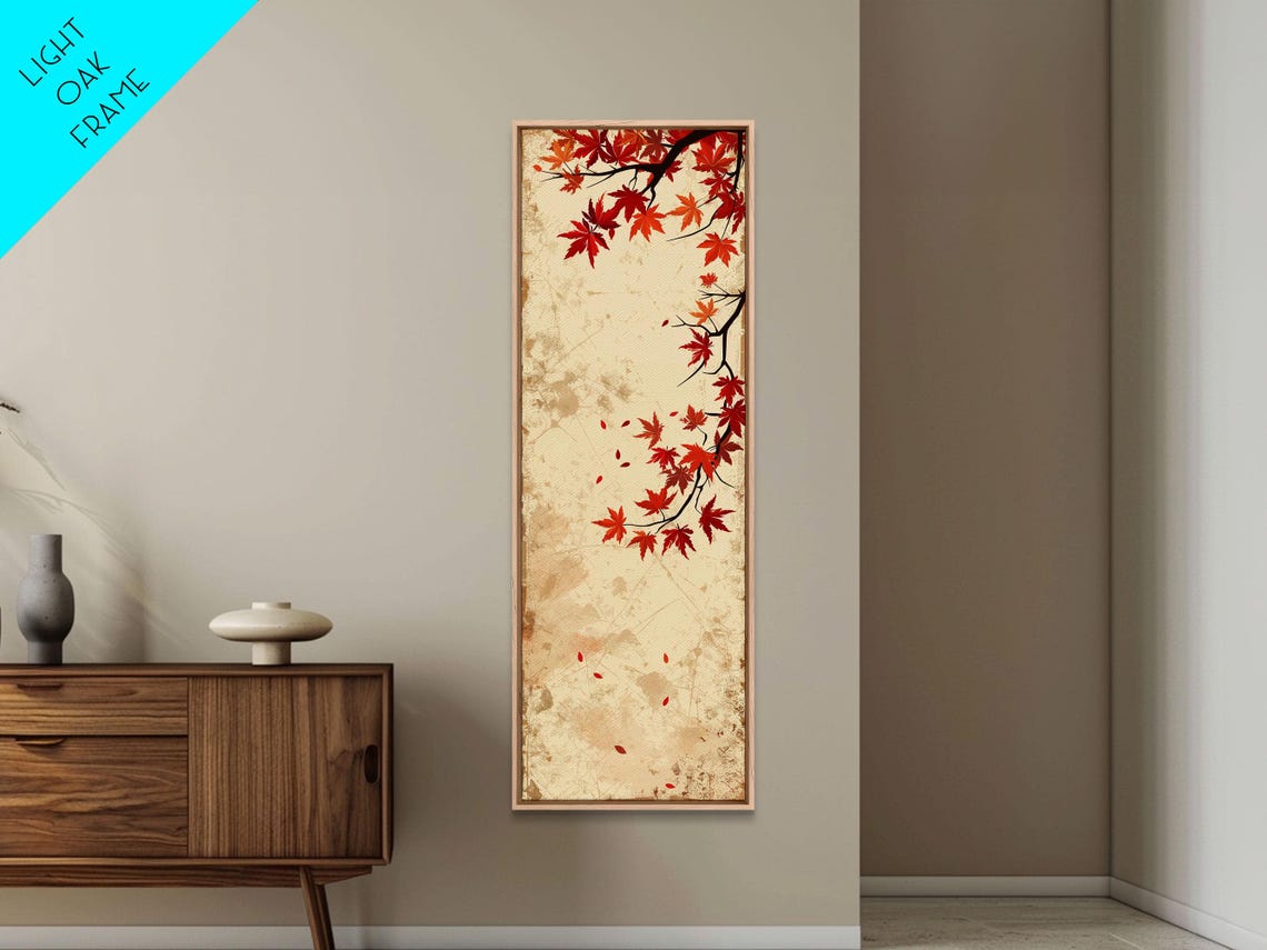 Vintage Maple Branch Red Autumn Leaves Cream Tall Decor Print - Image 5