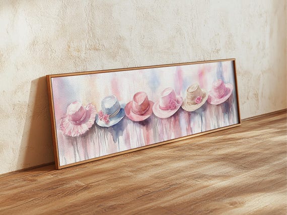 Watercolor Hats Art Print Cottagecore Wall Art Rustic Farmhouse Decor Light Pink Art Bedroom Artwork Gift Idea For Her