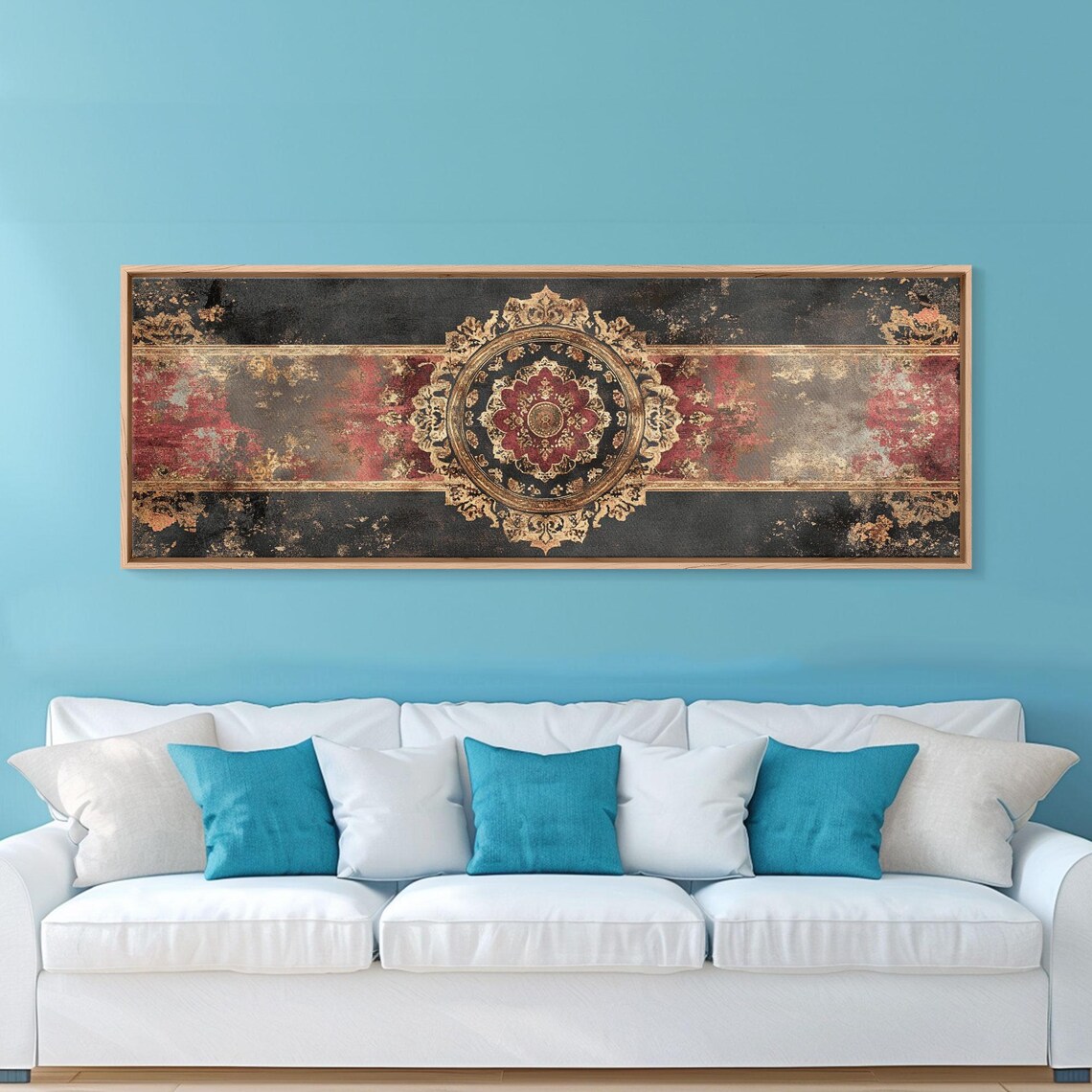 Vintage Black Red Gold Medallion Tapestry Distressed Wall Poster - Image 6